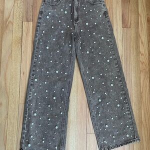 Brown Jeans with White Pearls